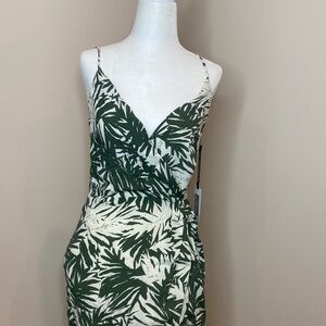 NWT ASTR Green & Cream Palm Leaves Wrap Maxi Dress Size S